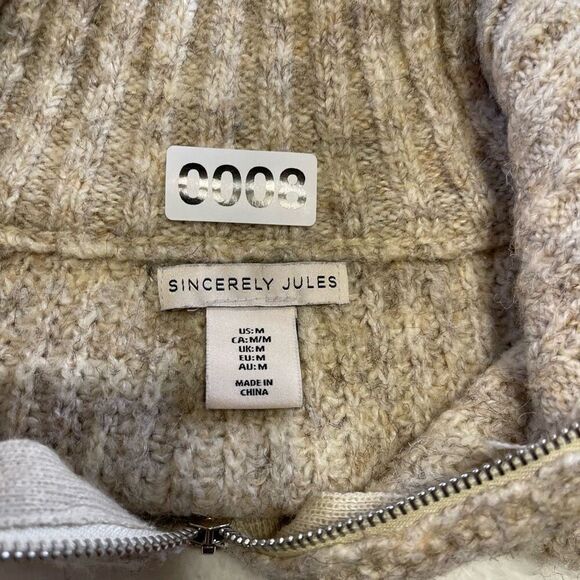 Sincerely Jules 1/2 Zip cropped knitted sweater Sz Medium Wool Cowl Turtleneck - Picture 13 of 13